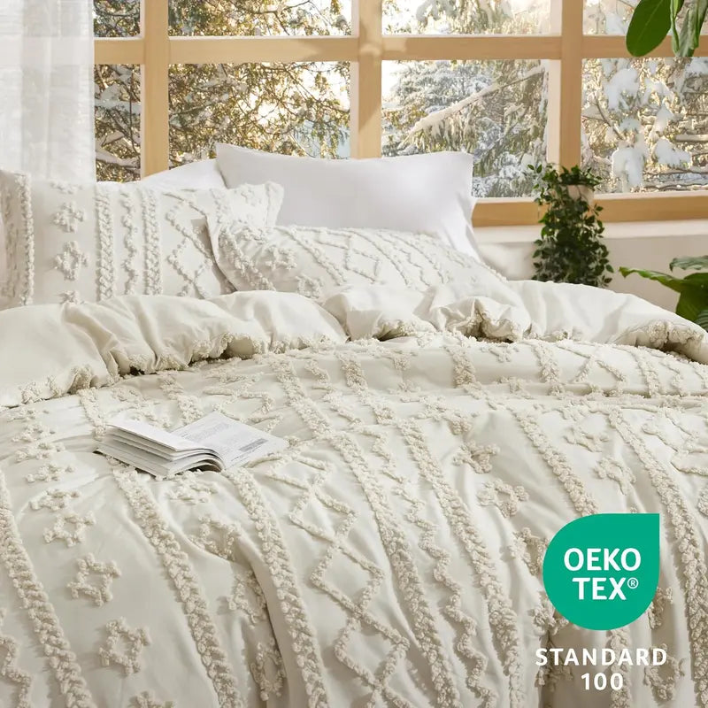 Tufted Boho Comforter Set - 3pc Shabby Chic Farmhouse Bedding
